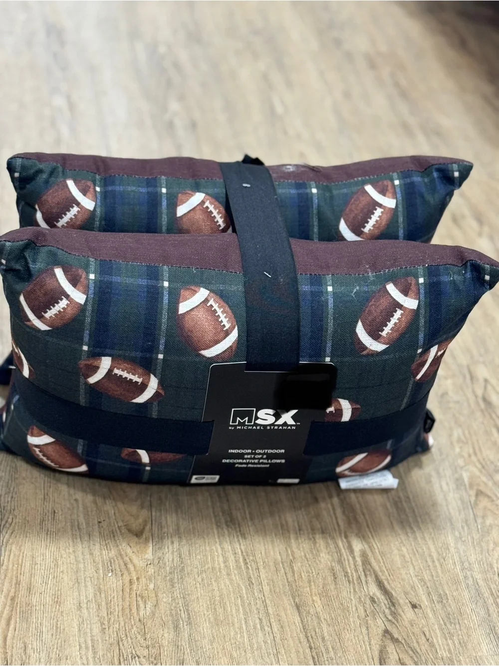 MSX Football Plaid Decorative Pillow Set in Dark Green and Brown